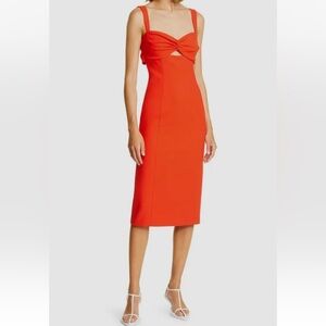 cinq a sept Orange Midi Knot Front Dress